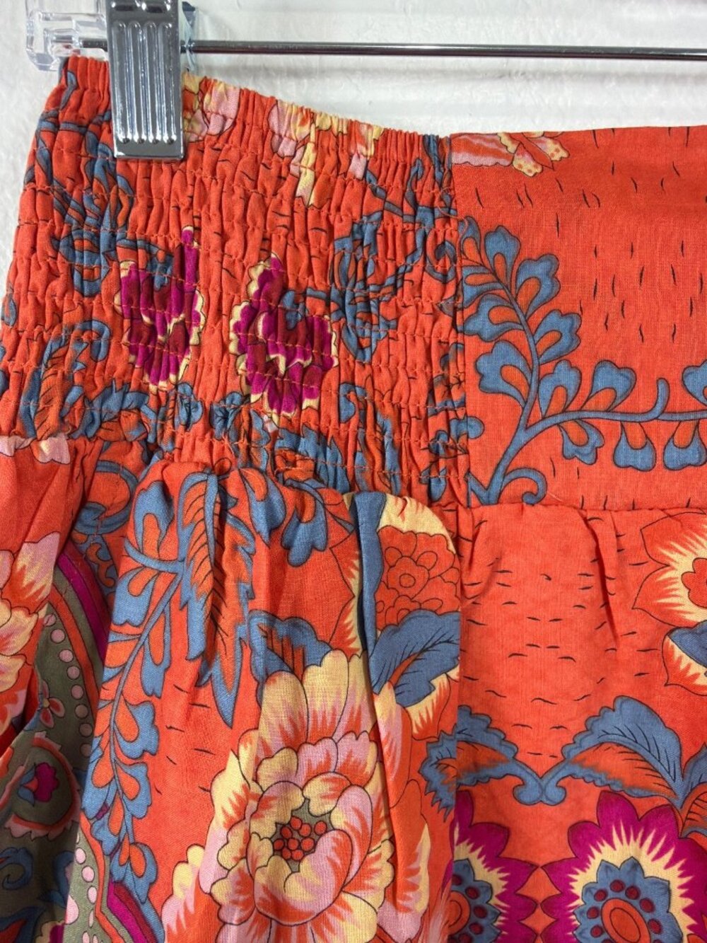 NWT Francesca's Rosebud Mini Skirt Boho Orange Smocked Waist Festival Size L - Picture 6 of 15